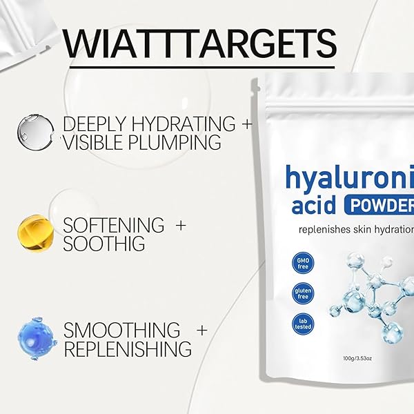 HYALURONIC ACID POWDER,100G/3.52OZ HYALURONIC ACID POWDER FOR SKINCARE, DIY FACIAL SERUM, WATER SOLUBLE HYDRATING INGREDIENT FOR SKIN MOISTURE