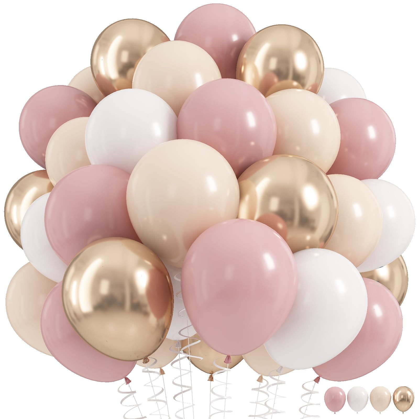 Nude Dusty Pink Balloons Set, 60Pcs 12 Inch Retro Blush Pink Apricot Helium Balloon with Beige White Champagne Gold Latex Neutral Balloons for Birthday Wedding Baby Bridal Shower Party Decorations — image 1