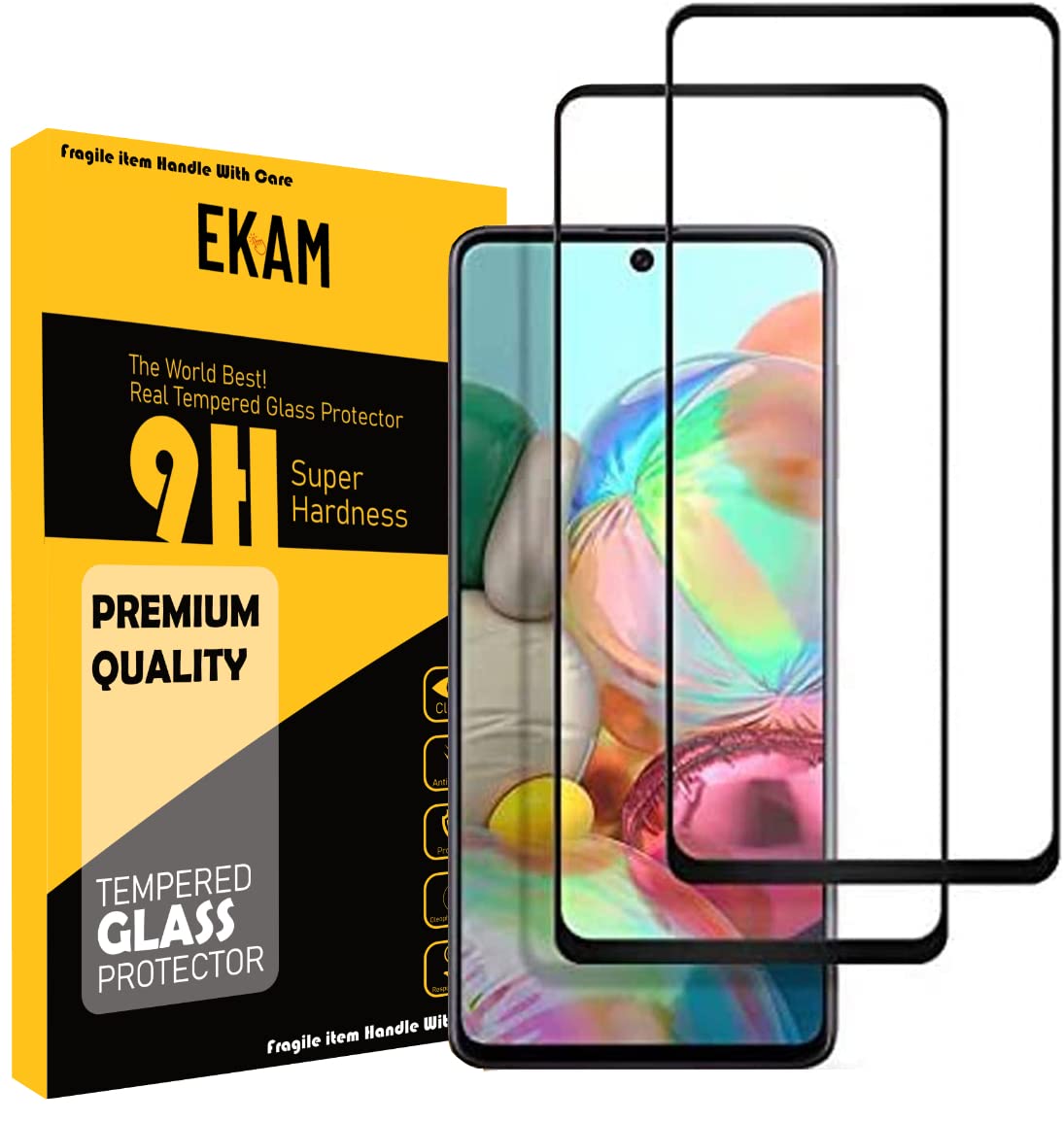 EKAM Screen Protector for Samsung Galay A71, 2-Pack, Tempered-Glass Screen Protector [Full Screen Coverage] for Samsung Galaxy A71