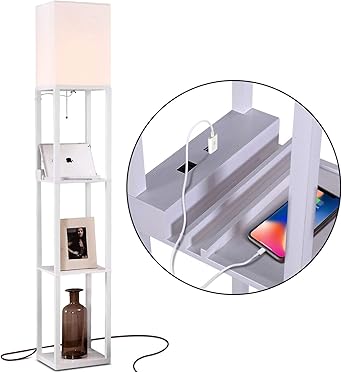 Brightech Maxwell Charger Shelf Floor Lamp With Usb Charging