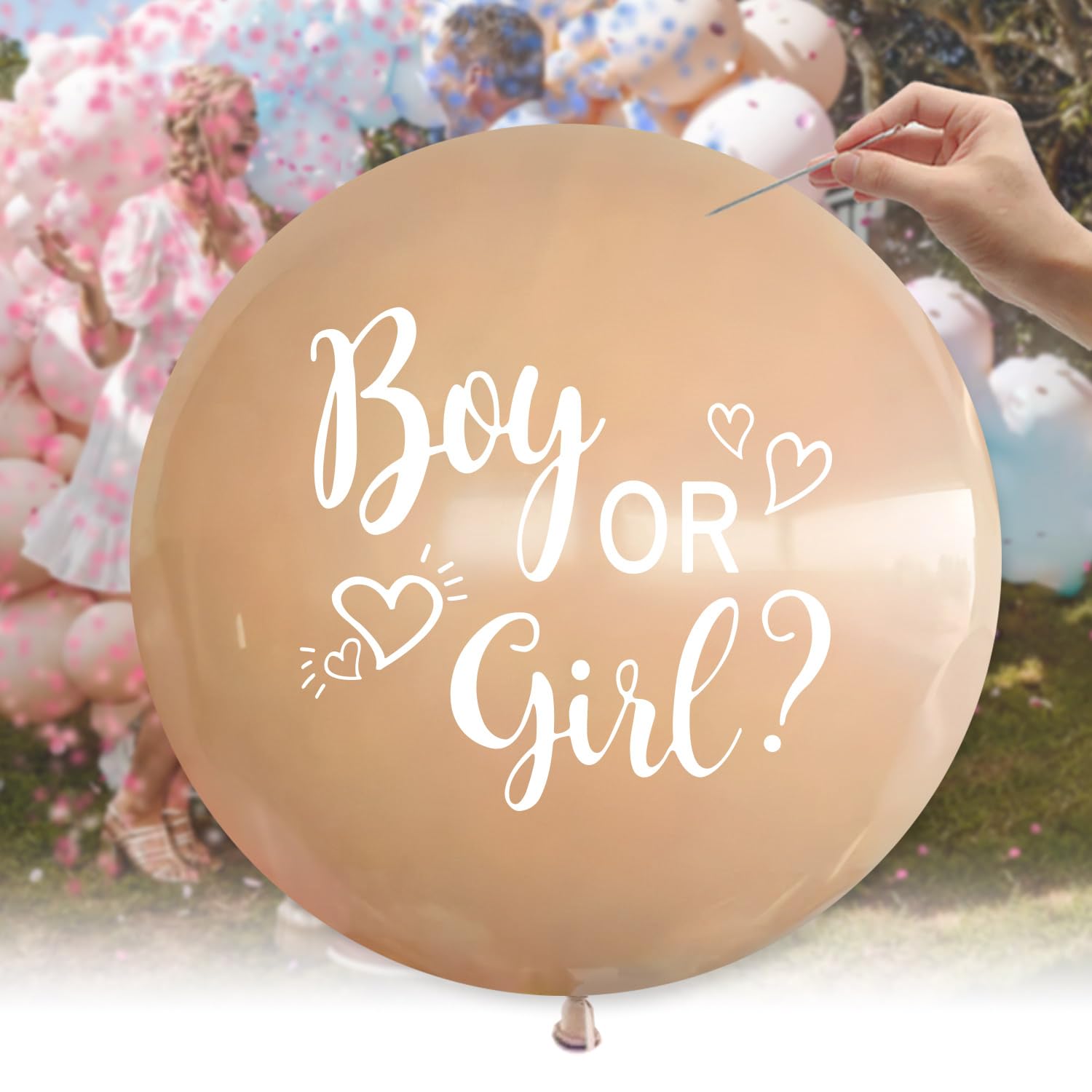 Photo 1 of Lopeastar 36Inch Gender Reveal Balloon, Gender Reveal Ideas Neutral Boy or Girl Balloons with Pink Blue Confetti for Revelacion de Sexo de Bebe