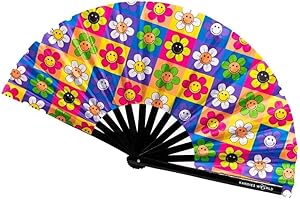 KANDIES WORLD INC Kandies World Custom Festival Folding Hand Fan - Unique Designs, Made of Bamboo, Clacking Sound, Lightweight - Perfect Rave and Festival Accessory!