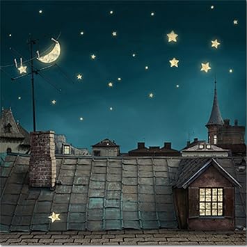 Amazon Com Generic Night Photo Backdrop For Kids Stars Moon Cartoon Background For Children Photography Studios Sweet Dream On The Roof Camera Photo