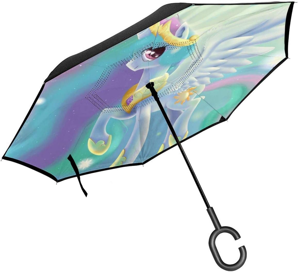 PYFXSALA Unicorn Princess Windproof Inverted Umbrella