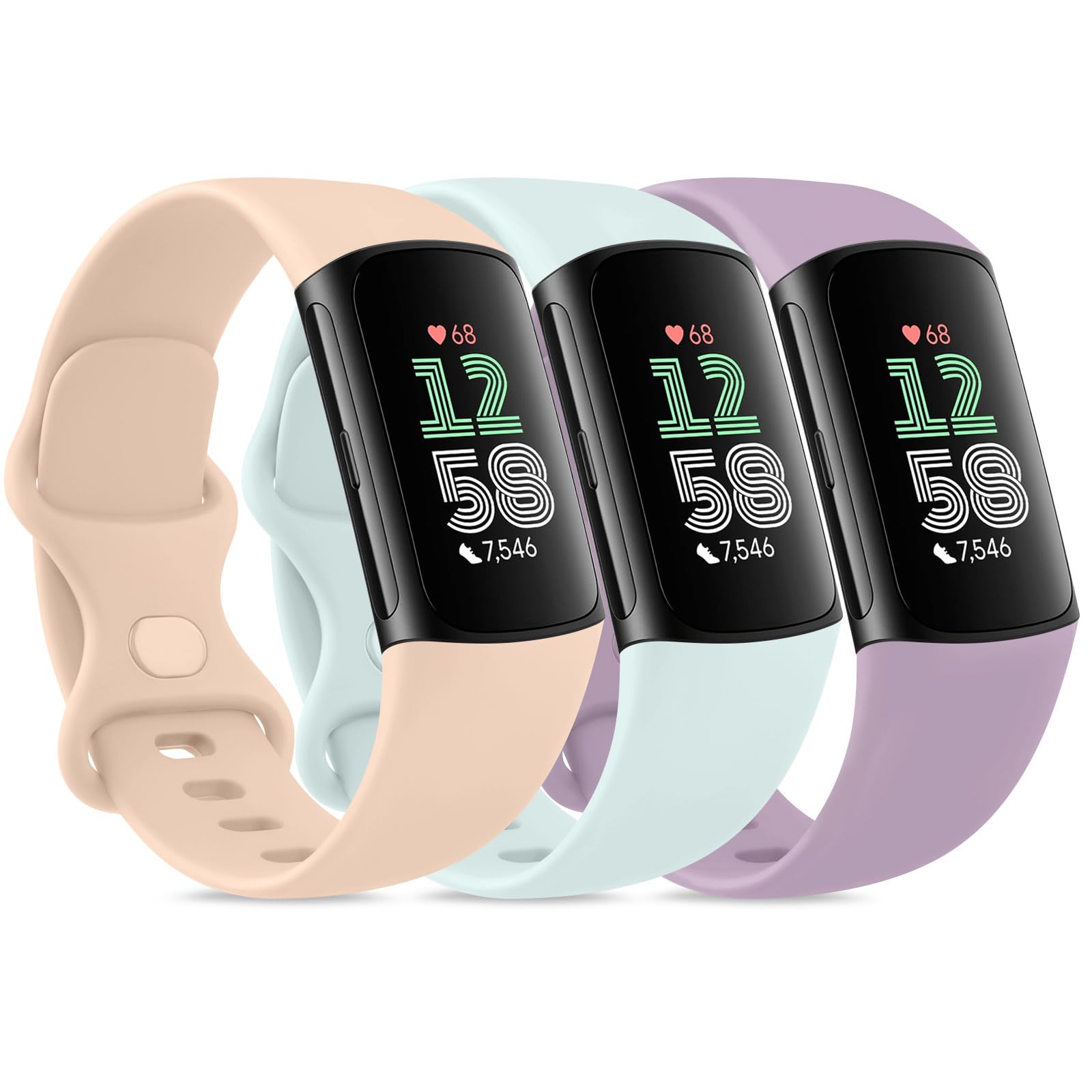 AK Pack 3 Straps Compatible with Fitbit Charge 5 Strap/Fitbit Charge 6 Strap for Women Men,Soft Adjustable Sport Replacement Wristband Only for Fitbit Charge 5 Straps/Fitbit Charge 6 Strap(L,Pack N)