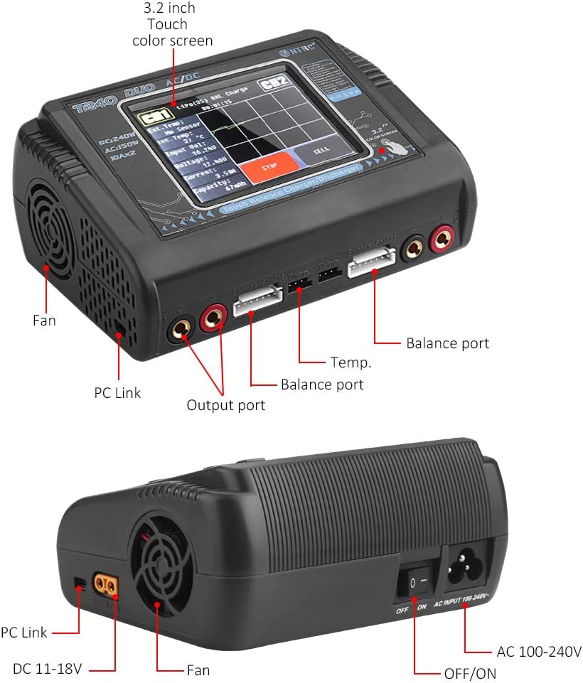 Lipo Battery Charger Touch Screen Dual Balance Discharger Duo AC150W DC240W 10A T240 1-6S RC Li-ion Life NiCd NiMH LiHV PB Smart Battery: Toys & Games
