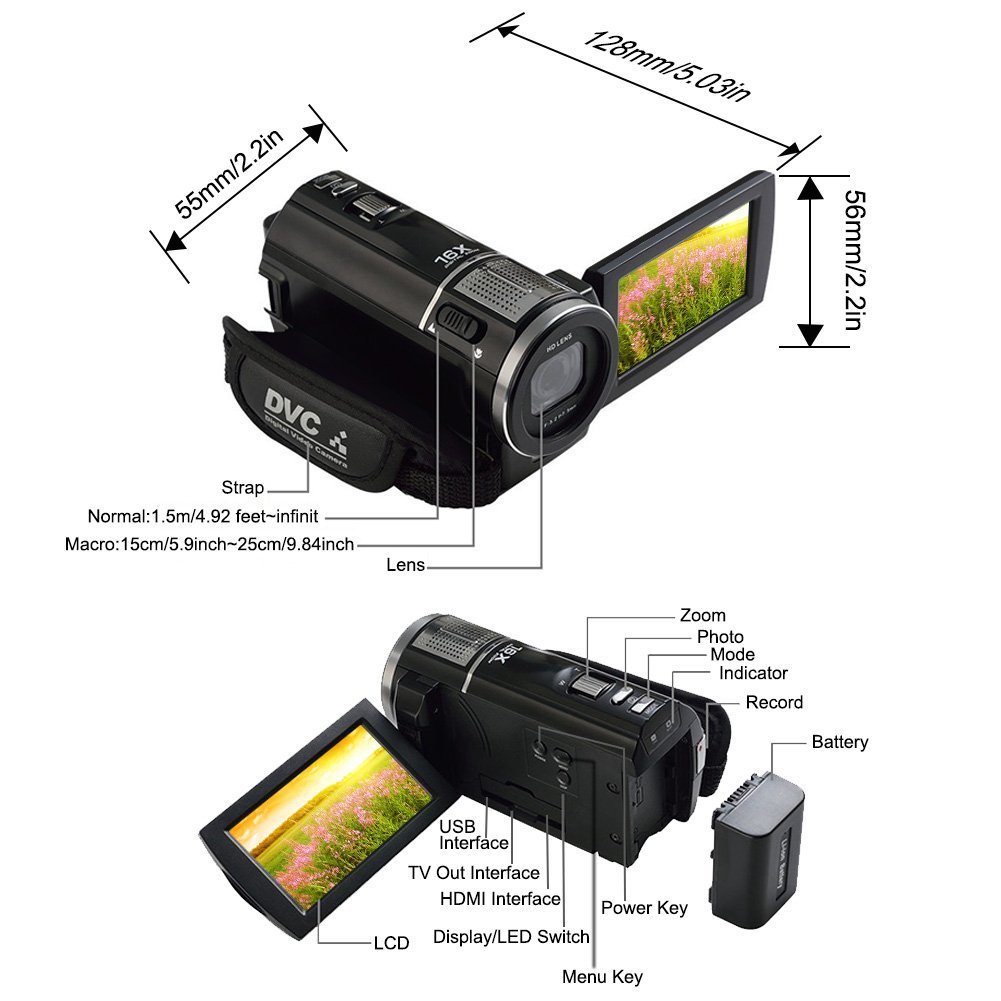 Camcorder 1080p Full HD Digital Video Camera Close up 24.0 MP Camera 3 Inch LCD Touch Screen Video Recorder