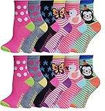 12 Pairs Pack Kids Girls Colorful Creative Fun Novelty Design Crew Socks