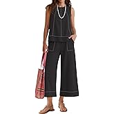 LOMON Two Piece Sets for Women Summer Outfits Sleeveless Tank Tops Wide Leg Crop Pants Matching Lounge Vacation Travel