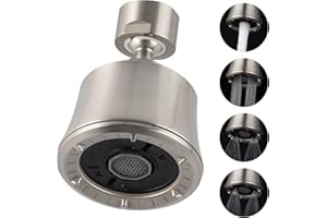 iFealClear Kitchen Sink Faucet Head, 360° Faucet Sprayer Attachment for Kitchen Faucet, Large Angle Faucet Aerator 55/64-27UNS, 2 Metal Swivel Joints, 4 Spray Modes, Brass Adapters, Brushed Nickel