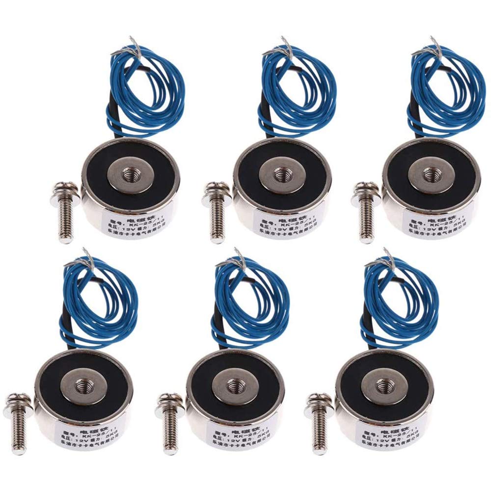 POFET 6pcs KK-25/11 5KG 50N Suction Electromagnet Solenoid DC 12V Lifting Holding Electromagnet Electro Electric Magnet