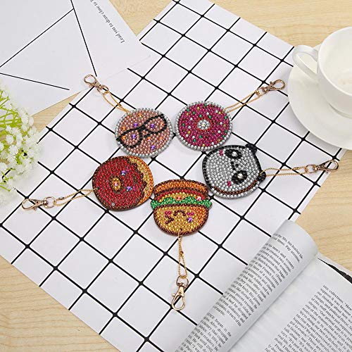 5D Diamond Painting Keychain Donuts Tree Elk Key Ring Full Drill Mosaic Making Diamond Painting Pendant for Art Craft Key Ring Phone Charm Bag Decor(5 Pack) - Thumbnail 3