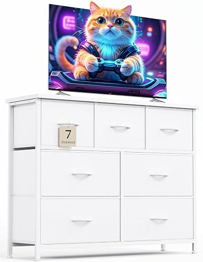 CAIYUN 7-Drawer Chest of Drawers Tall White Fabric Storage Dresser