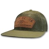 John Deere Full Mesh Trucker Hat, Olive Green, Leather Patch, Adjustable Snapback