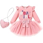 KONIGHT Toddler Birthday Girl Outfit Long Sleeve Ruffle Sweatshirt Tutu Skirt Set Fall Winter Dress