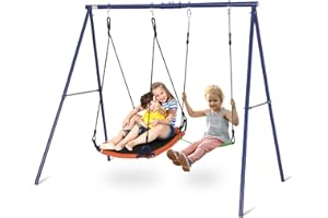 SIHANM Swing Sets for Backyard 2 Seat - Swingset Outdoor for Kids Holds 440 lbs Heavy Duty Metal Swing Frame Waterproof with Adjustable Saucer Swing Belt Swing Kids Playground Sets Gift