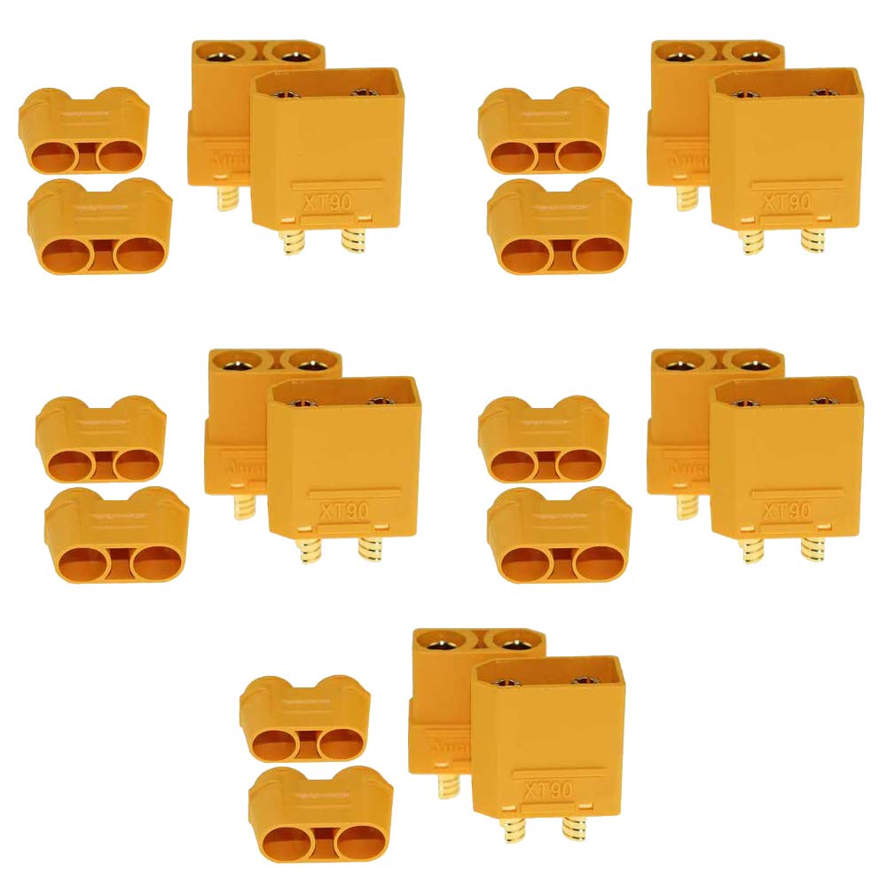 Yiqigou 5 Pairs No Wires Amass XT90H XT-90 Plugs Banana Bullet Male Female Connectors Adapter with Sheath for RC Lipo Battery