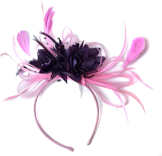 Baby Pink and Dark Purple Fascinator on Headband Alice Band UK Wedding