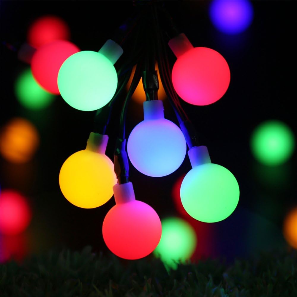 Globe Solar String Lights - RECESKY 50 LED 7m Solar Powered Christmas String Lights - Fairy Ball Lighting for Outdoor and Indoor Decor - Garden, Patio, Deck, Landscape, Wreath, Party, Home, Xmas Tree Decoration (Multi Color) [Energy Class A++]