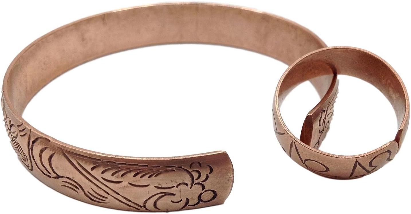 100% Pure Copper Tibetan Healing Bracelet and Ring Set. Unisex, Hand Made High Gauge Copper