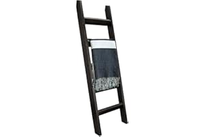 Hallops Rustic Farmhouse Blanket Ladder, 5 ft, Wooden, Wall Mount, 1 Shelf, Black