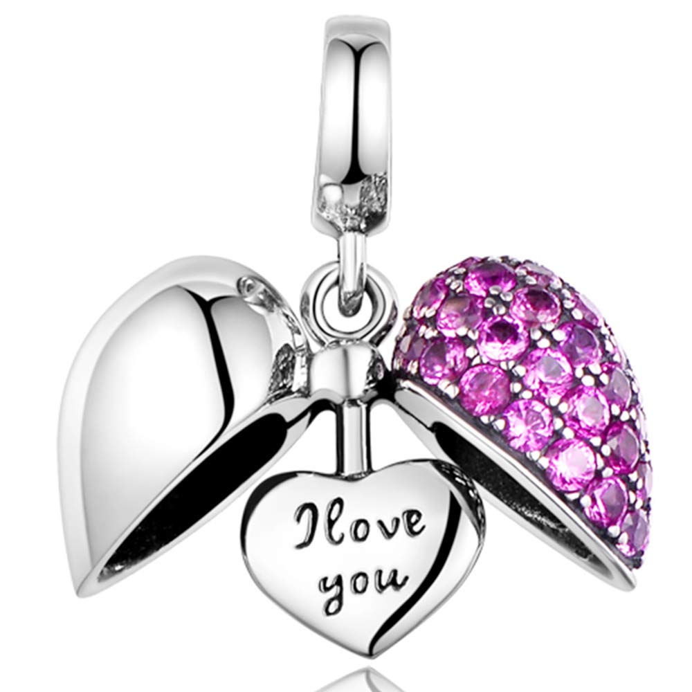 LOVANS I Love You Heart Charm - 925 Sterling Silver Crystal Bead with Cubic Zircon Jewellery Fit European Bracelet Necklace — image 1