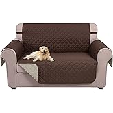 U-NICE HOME Loveseat Sofa Cover Reversible Couch Covers for Dogs Friendly with Elastic Straps Water Resistant Furniture Protector for Couch Cover for 2 Cushion (Loveseat, Coffee/Beige)