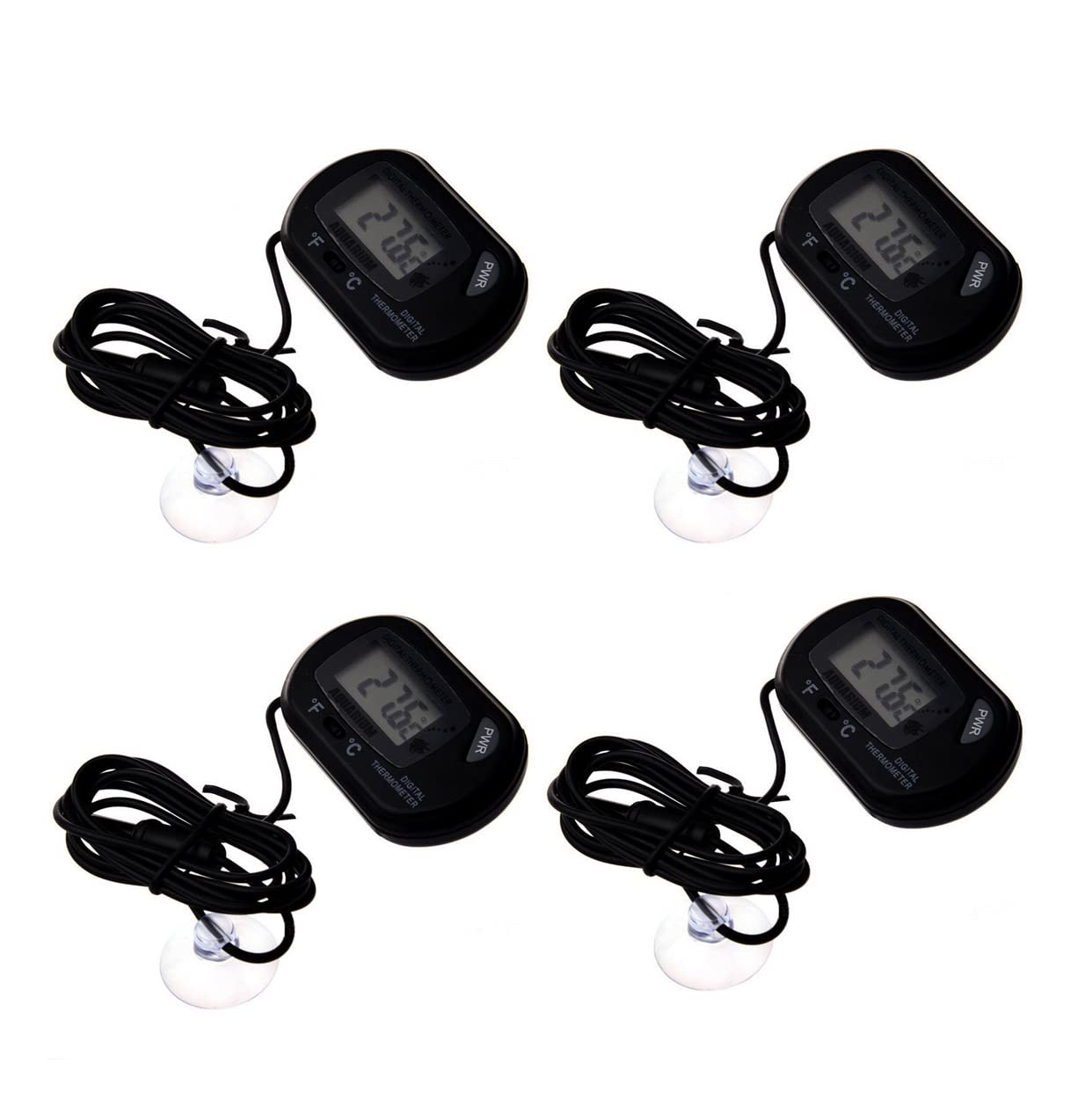 VOANZO 4PCS Aquarium Thermometer Fish Tank Thermometer Digital Thermometer with Suction Cup and Probe for Reptiles Incubator Aquarium Greenhouse
