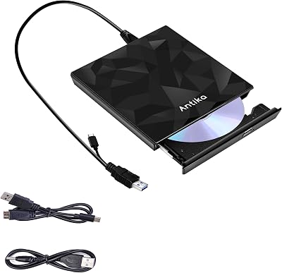 Antika External CD DVD Drive USB 3.0 Type-C Portable Reader Burner Mac/PC
