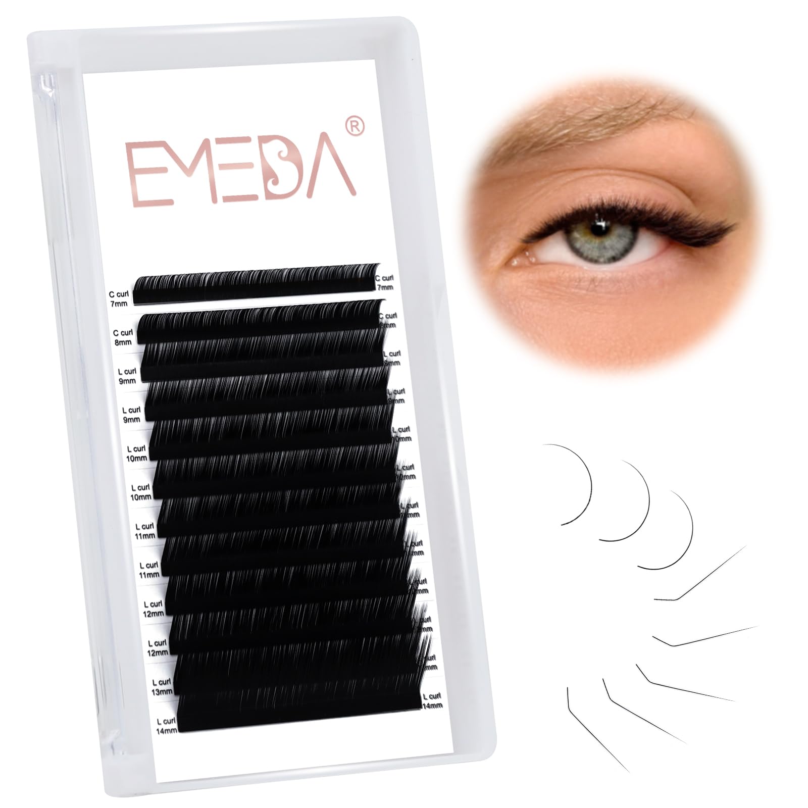 EMEDA L curl Professional Lash Extensions One by One Classic C L Curl Mixed 7mm- 14mm L Eyelash Extensions One By One Cat Eye Lash Extensions Fox Eyelashes 8mm C Curl L Eyelash Extension (mix)
