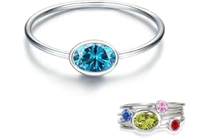 SENPOTLY 925 Sterling Silver Mother Child Birthstone Stackable Rings Set Mother Ring with Birthstone Mother Daughter Family Ring Mother's Day Jewelry Gifts for Wife