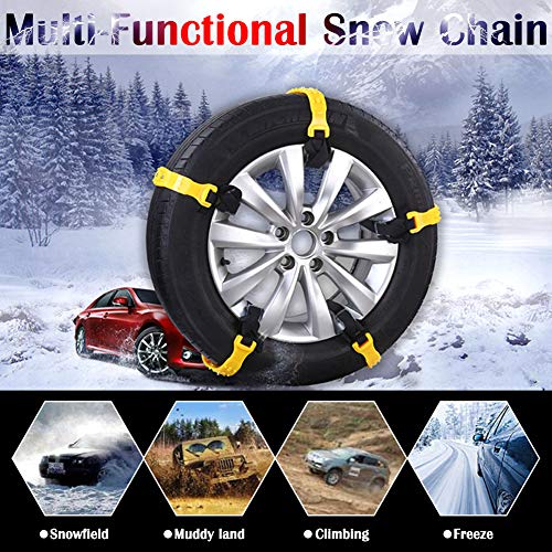 Snow Chains for Cars Anti-Skid Emergency Snow Tire Chains Portable Emergency Traction Anti Slip Tire Chains Snow Mud Chains Universal Adjustable 10pcs Car Security Chains for SUV and Cars (Yellow A) - Thumbnail 7