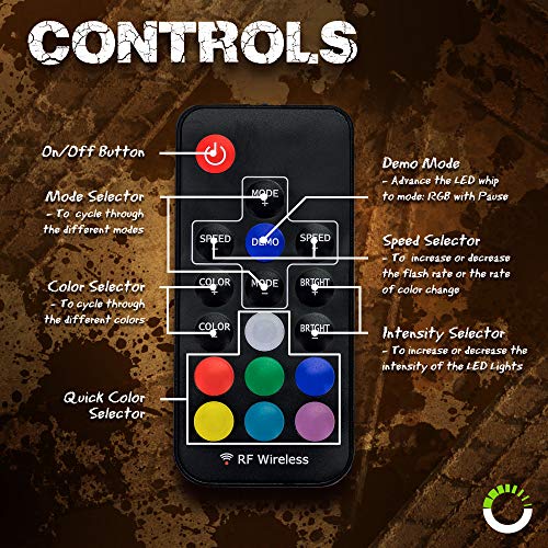 image for ONLINE LED STORE 2pc 4ft LED Whip Lights w/Flag [21 Modes] [20 Colors]