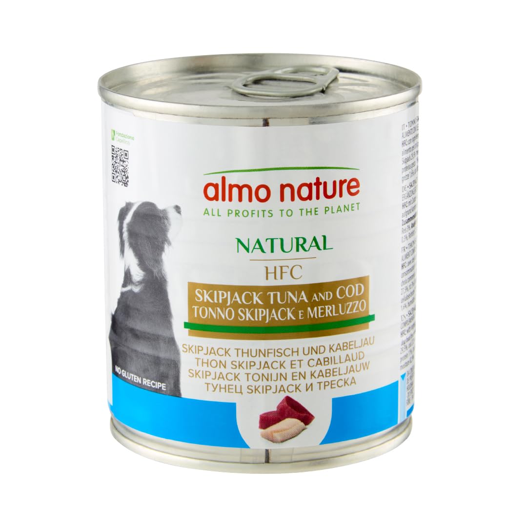 Almo Nature HFC Natural - Skip Jack Tuna and Cod- Wet Dog Food (Pack of 12x 280g tins)
