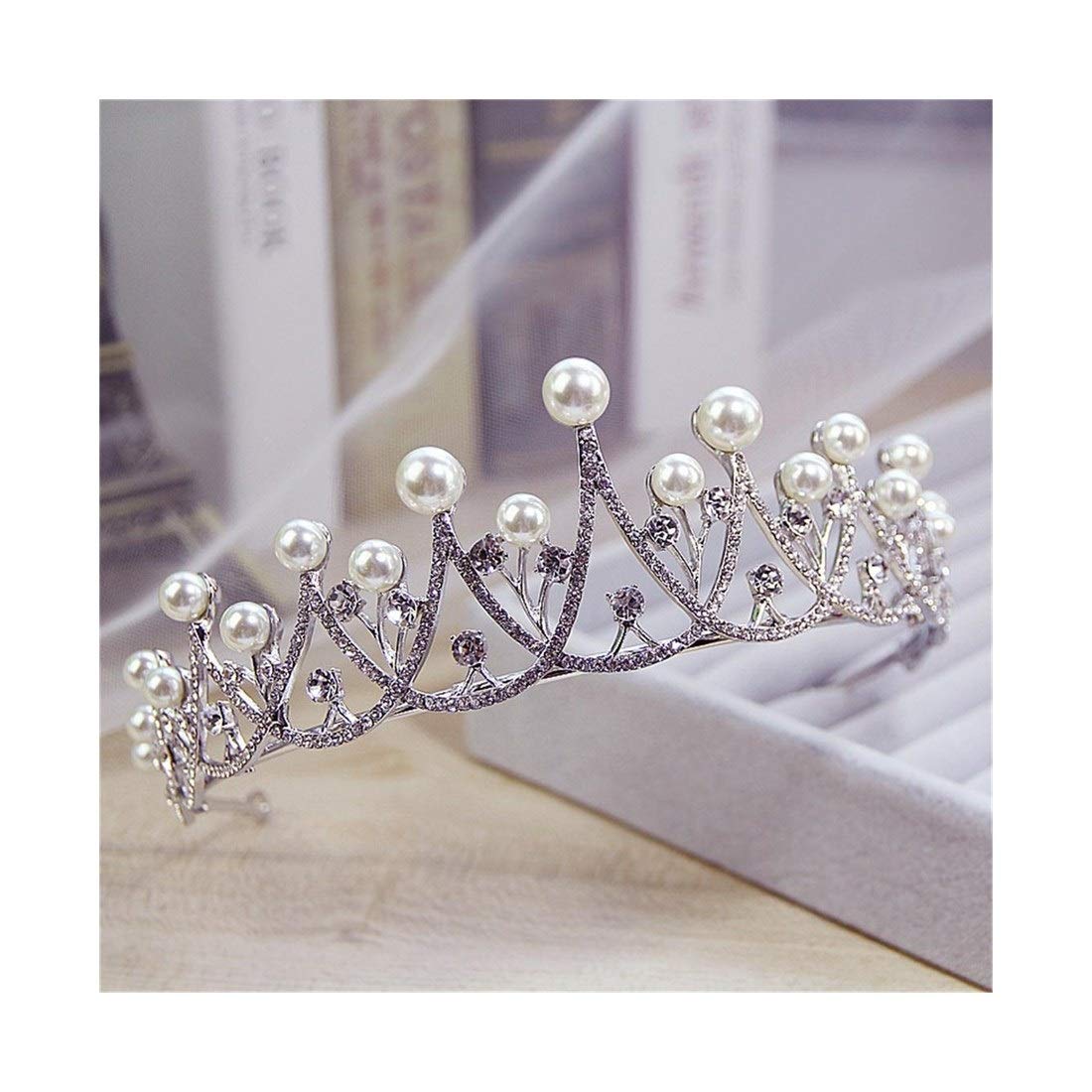 Fubulecy Pearl Rhinestone Bridal Crown Hair Accessories Wedding