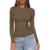 Darong Women's Long Sleeve Crew Neck Shirts Fall Basic Casual Ruched Side Slim Fit T Shirts Tee Tops