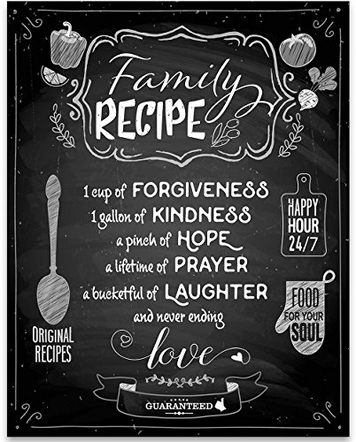 Family Recipe – Forgiveness Laughter Love – 11×14 Unframed Typography Art Print – Great Kitchen Decor