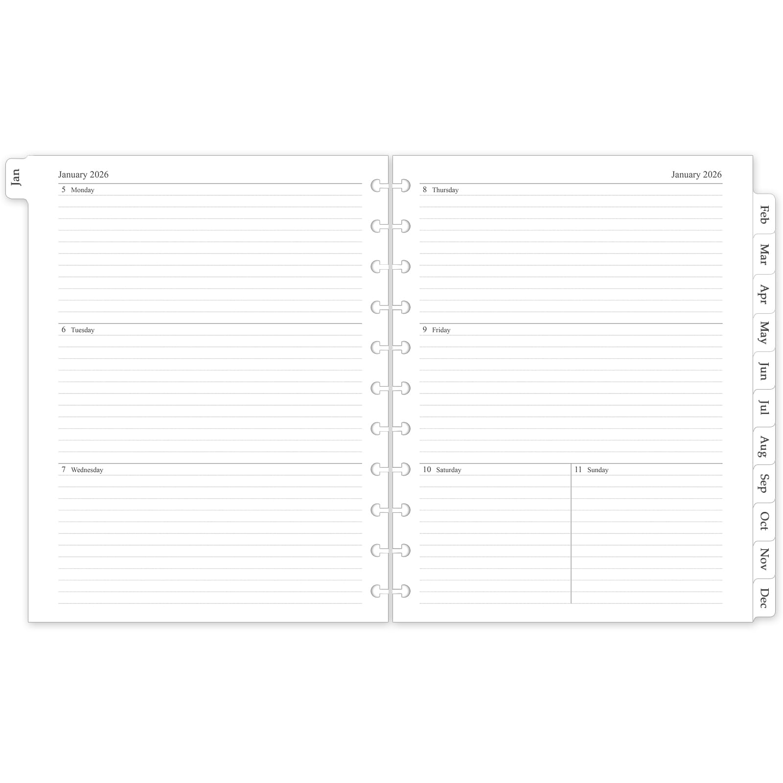 Photo 1 of 2026 Weekly & Monthly Planner Refill, A4 Letter Size Planner Inserts for 11-Disc Discbound Planner, 8.5"x11", Jan. 2026 - Dec. 2026, 12 Monthly Calendars with Laminated Tabs