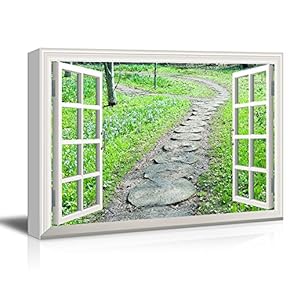 3D Visual Effect View Through Window Frame Lane Through a Field of Grass and Flowers Gallery 12x18 inches