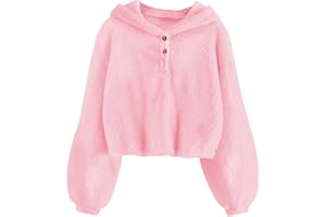 TUONROAD Girl's Fuzzy Hoodies Warm Loose Button Pullover Oversized Sherpa Jacket Coat