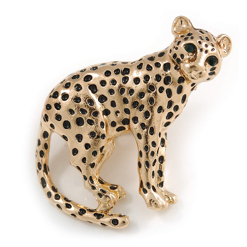 Unique Leopard Brooch In Gold Tone Metal with Black Spots - 42mm Across