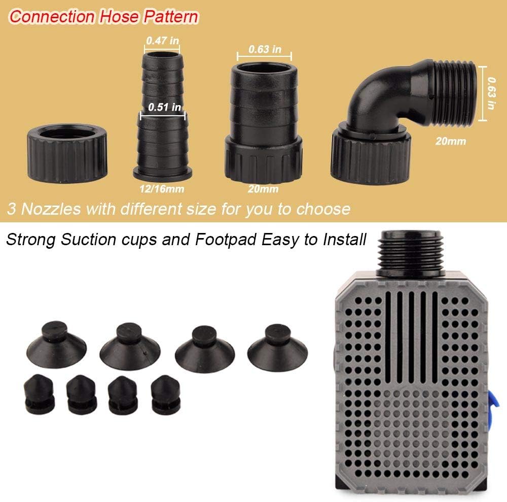YCTECH 25W 400 GPH Fountain Water Pump Submersible Outdoor & Indoor for Pond | Aquarium | Garden | Fish Tank | Hydroponics | Statuary: Garden & Outdoor