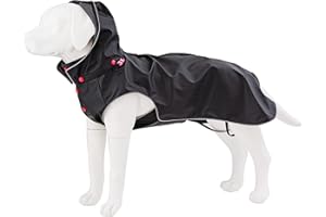 HUGO & HUDSON Dog Raincoat Waterproof Windproof Hooded Slicker Poncho Jacket Coat, Black, M40