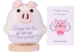 MuMyer Handmade Emotional Support Pig Car Ornament, Cute Pig Knitting Doll Gift, Funny Crochet Pig Doll Car Dashboard Decoration with Wooden Base for Car Home Office