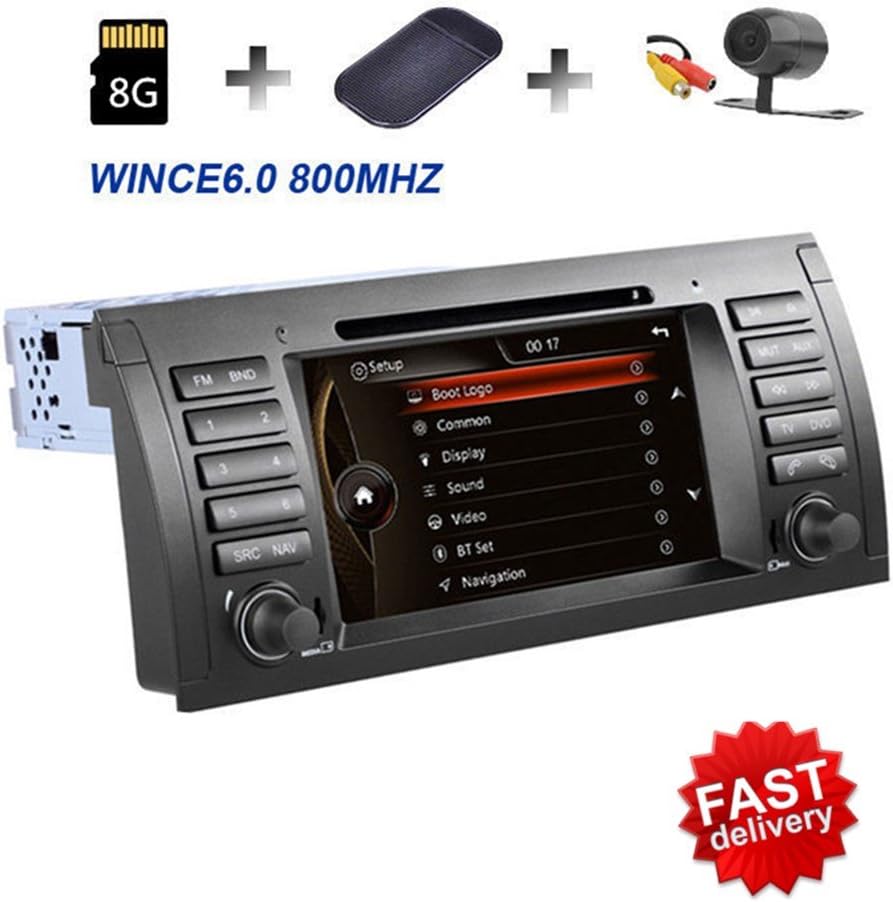 7 Inch 1080P Video HD Digital Capacitive Touch Screen Car Stereo In Dash Double Din DVD Player with GPS Navigation CANbus for BMW E39 X5 M5 E38 E53 with Backup Camera Included
