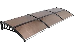EPOFIT 120" x 40" Window Door Awning Canopy, Polycarbonate Entry Door Outdoor Window Awning Exterior, Front Door Overhang Awnings for Sun Shutter, UV, Rain and Snow Protection, Hollow Sheet (Brown Board)