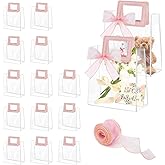 15 Pcs Clear Gift Bags with Handles, Transparent PVC Gift Bag with Ribbon, Reusable Plastic Shopping Bags, Heavy Duty Gift Wrap Bags for Bridal Party Baby Shower Wedding Birthday (7x8x4In-Medium)