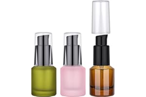 Segbeauty 0.5oz Frosted Glass Pump Bottle Dispenser, 3pcs Empty Travel Size Bottles with Pump, 15ml Refillable Travel Lotion 