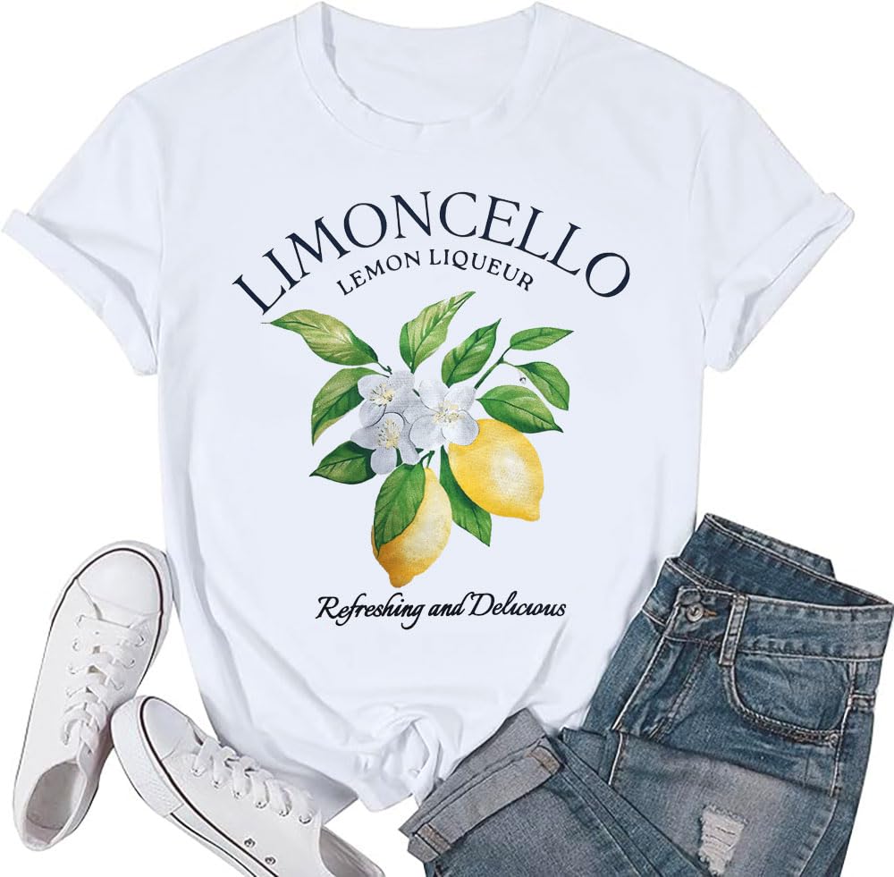 Photo 1 of Women Lemon Shirt Limoncello per Favore Tshirt Lemon Graphic Amalfi Coast Tee Casual Holiday Trip Short Sleeve Tops