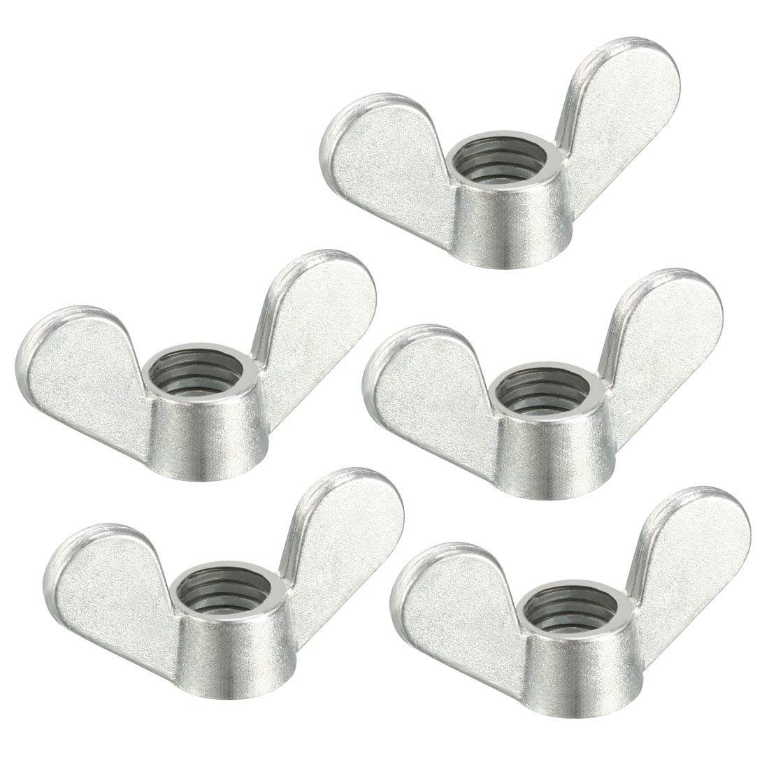 sourcing map M10 Wing Nuts Zinc Plated Fasteners Parts Screws Cymbals Butterfly Nut Silver Tone 5pcs